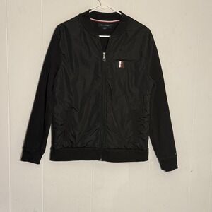 Tommy Hilfiger Jacket Mens Medium Black Bomber Full Zip Knit Logo Lightweight